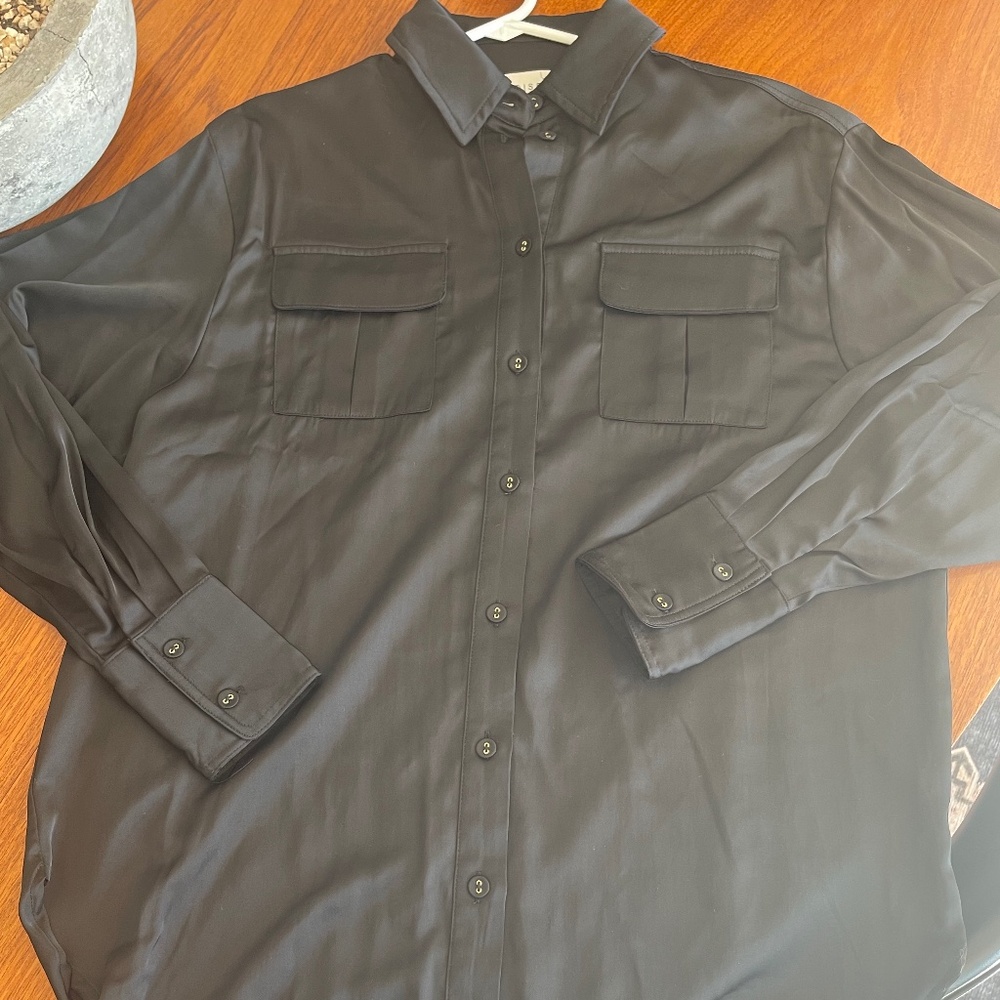 Amazing DISSH Shiny Black Shirt Long Sleeve Blouse Australian Brand 34 / 2-4 / S
